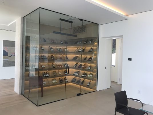 modern main floor glass wine cellar