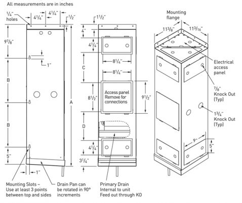 Mounting Diagrams for Vertical Rack Mount Series Custom Wine Cellar Cooling Systems