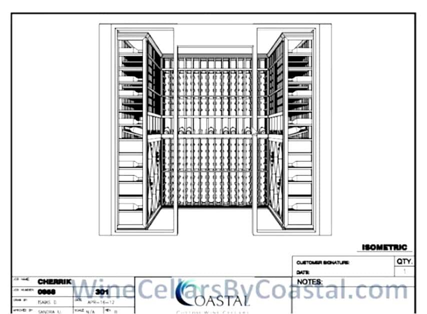 3D Custom Wine Cellar Design Created by Coastal Custom Wine Cellars for This Cooling Unit Installation Project