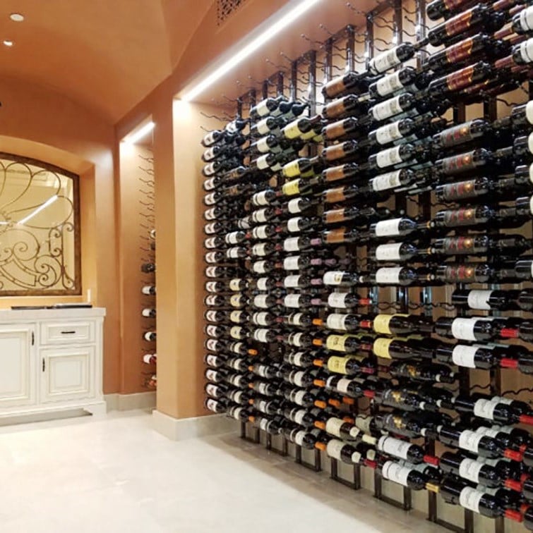 VintageView Metal Wine Racks and a High-Grade Cooling System Installed in a Home Wine Cellar